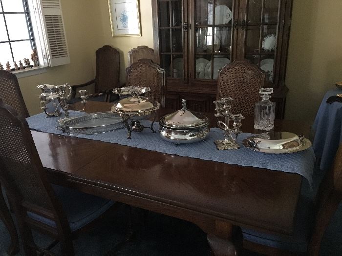 Just a few of the silver pieces which include Wallace Baroque Footed Bowl and Cream and Sugar. Also there is a VERY large serving/punch bowl.  More pictures coming. 