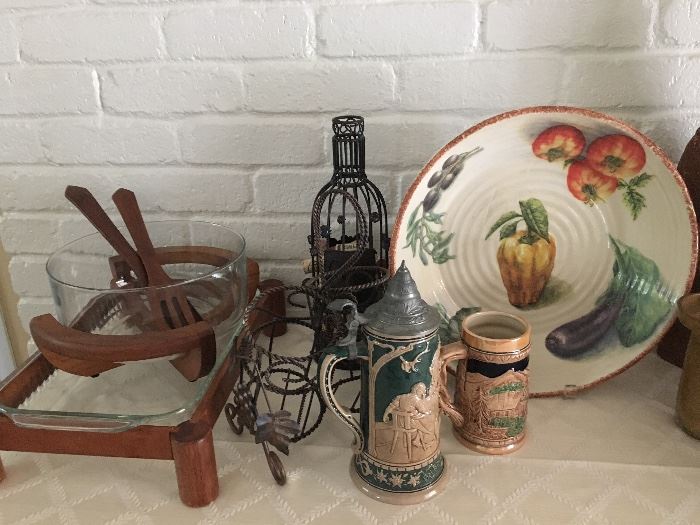 Cool serving pieces with a mid Century vibe along with a German Stein. 