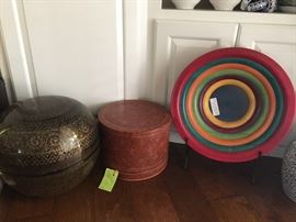 Burmese lacquerware, Italian wood bowl. 