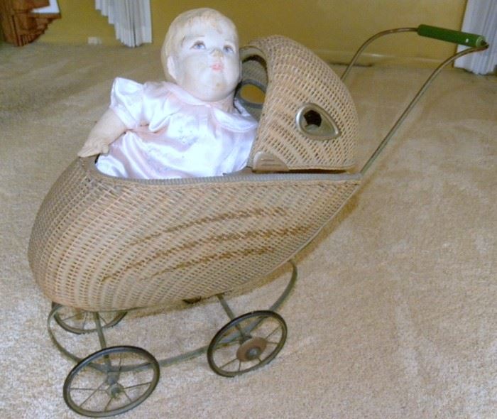 Antique Wicker Baby Buggy