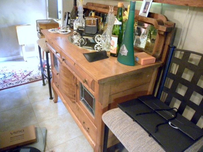 Antique Buffet W/ Leaded Glass Doors