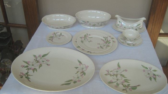 Franciscan Chelan Apple Blossom china-4 pc. place setting for 8, gravy bowl/2 serving bowls/ 2 platters