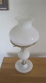 Vintage hobnail milk glass lamp
