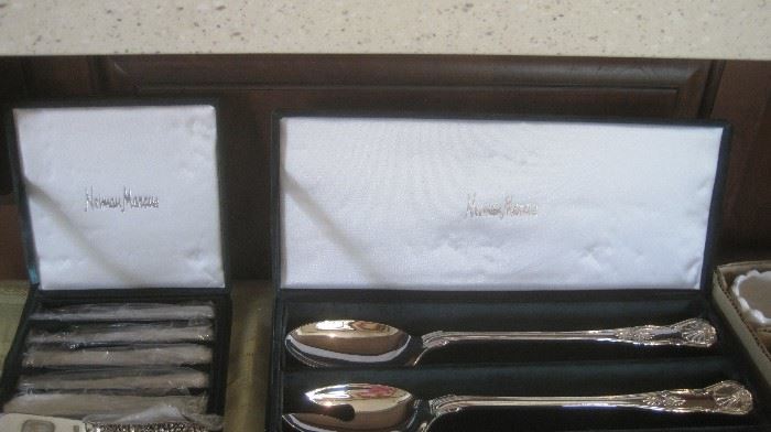   Towle steak knife set, large serving spoon set in Neiman Marcus boxes