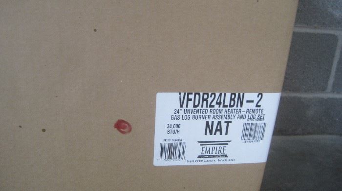 Label on box of almost new Empire gas logs