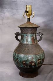 Bronze and Champleve Vase Mounted as a Lamp