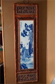 Chinese Carved Framed Porcelain Plaque