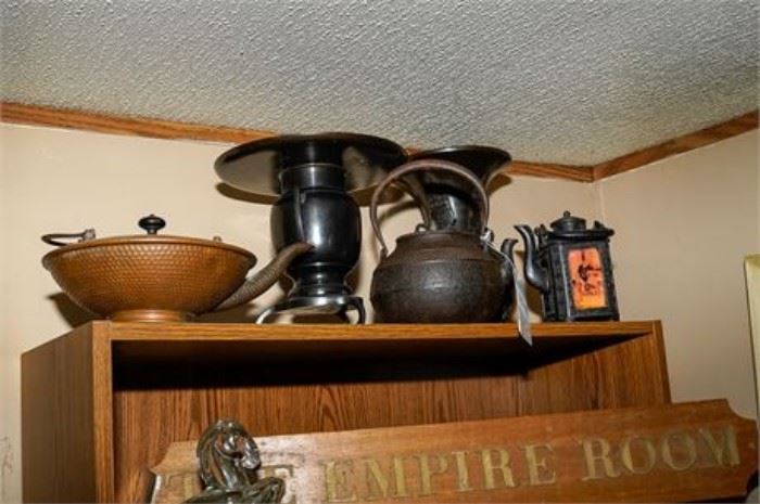 Five Oriental Metal Teapots and Vessels