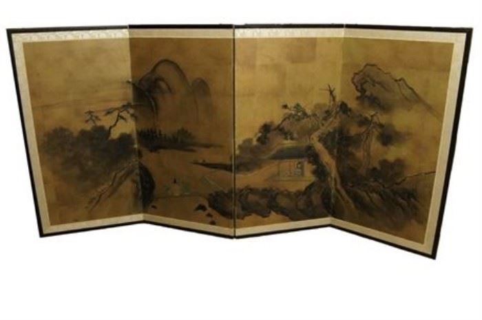 Four Pannel Lacquer Decorated Tabletop Divider