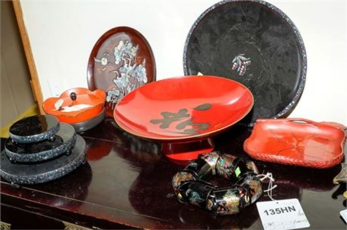 Group Of Hand Painted Lacquer Wares