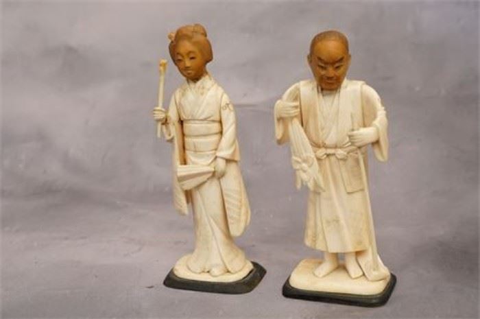 Pair Chinese Carved Bone Figures
