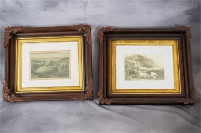 Pair of Decorative Prints in Victorian Frames