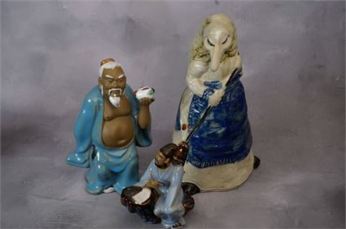 Three 3 Stoneware Figures