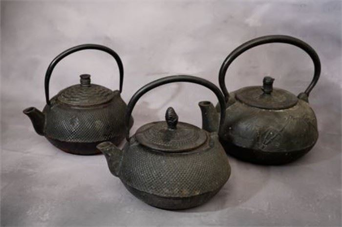 Three Japanese Cast Iron Tea Pots