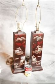 Two Lacquer Decorated Metal Lamps