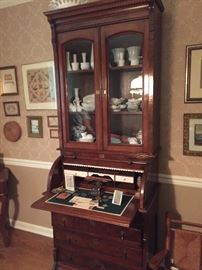 Victorian Burl Front Secretary Desk