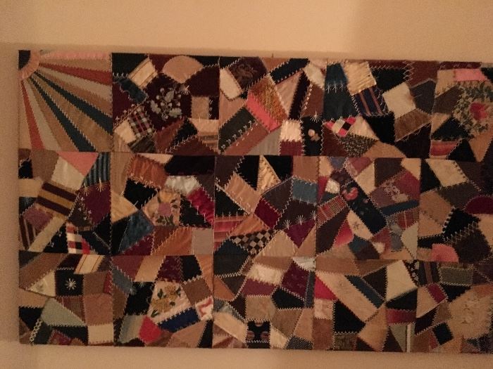 Victorian Crazy Quilt Piece mounted for hanging