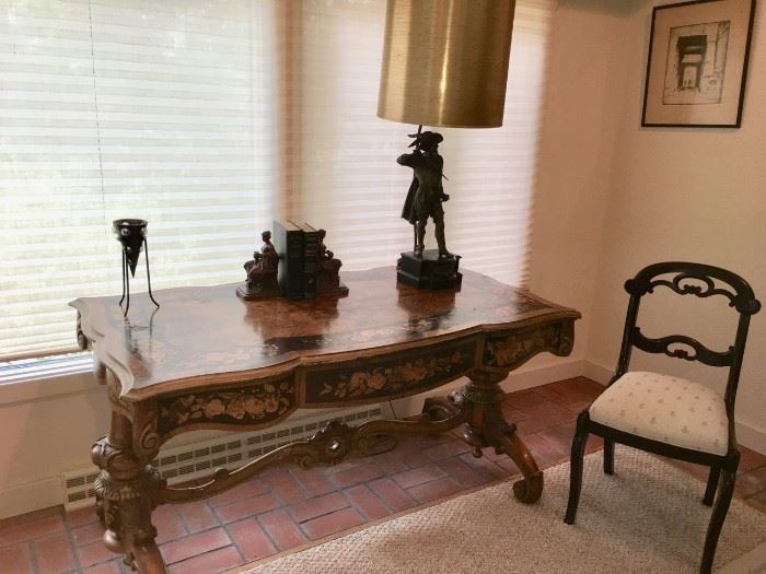 Impressive antique inlaid library table