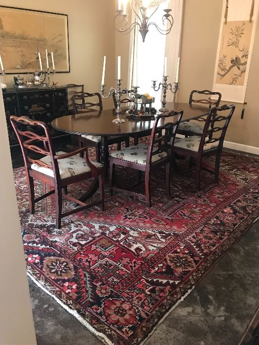 dining table and 6 chairs, Oriental rug-sold