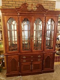 French Provincial China Cabinet w/removable top. Velvet lined silverware drawer.