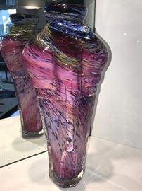 Beautiful art glass vase (sold as is- reverse side- see other photos) has some damage. 