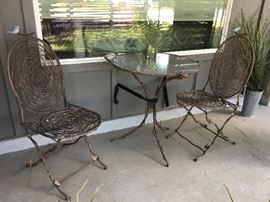 Wrought Iron "Bird's Nest" Cafe Table and Chairs