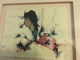 Framed  Serigraph  Printers Proof 1/2 1989 "Olla Series: Pajarito Dos" signed amado Pena 