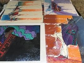 4 different record impression serigraphs by Mado Pena , 2 are signed , 2 are not