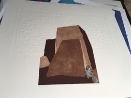 " La Visitas"  State II serigraph with embossed paper by Amado Pena 