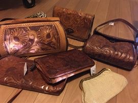 vintage hand tooled leather purses