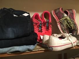 denim jeans and tennis and running shoes