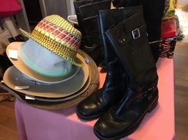 Motorcycle boots, hats 