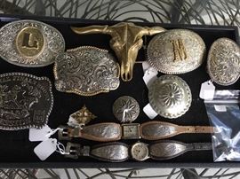 Western Belt buckles:   Western Prod.,  Fred Fellow s and Crumrine silver, et. al, "Montana" western quartzwatches , bolas, conch