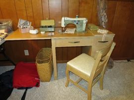 Necchi Supernova Sewing Machine In Cabinet With Chair And Accessories