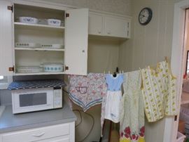 More Corning And Fire King, Microwave, Vintage Aprons
