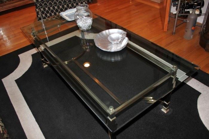 Brass & Glass Coffee Table and Black & White Rug