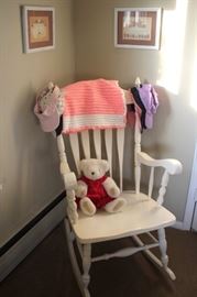 White Rocking Chair and Nursery Art with Teddy Bear and Visors