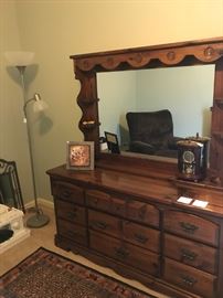 SOLID WOOD DRESSER WITH MIRROR AND MATCHING CHEST OF DRAWERS