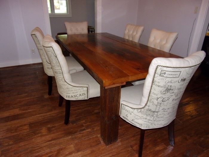 Commissioned farmhouse table made from reclaimed wood Dumond's Furniture in Smithville. 6 Nebraska Furniture Mart Nailhead - Tufted Accent Side Chairs