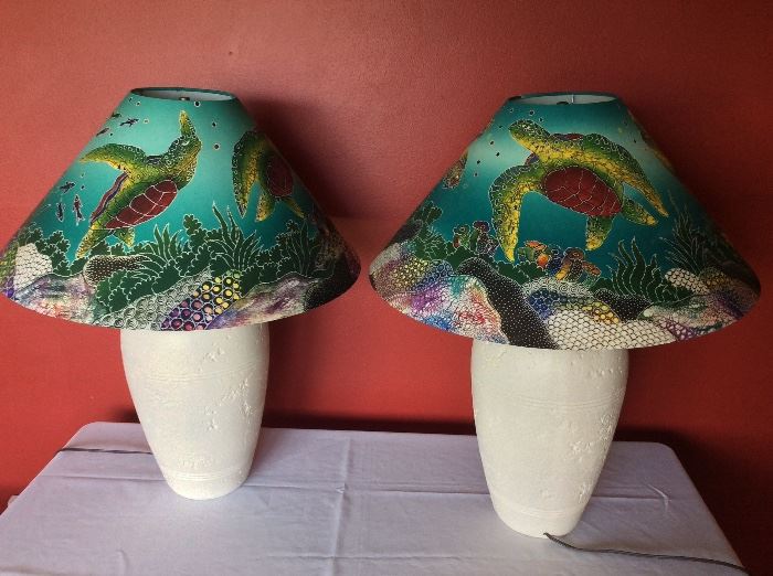 Sea Turtle Accented Lamps. 27" H.