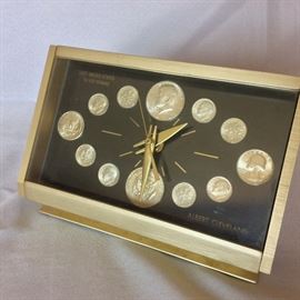 Numismatic Coin Clock by Marion Kay, Ambassador Model No. 66. United States Last Silver Coins Clock. 