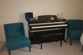 Occasional Chairs, Digital Piano and bench, Clarinet