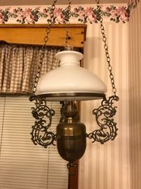 Hanging brass oil lamp