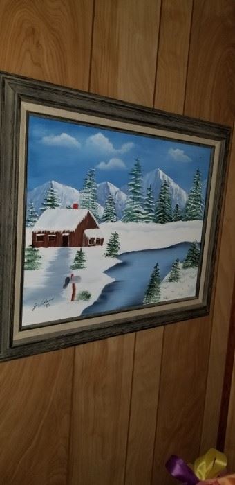 Oil painting of winter scene 