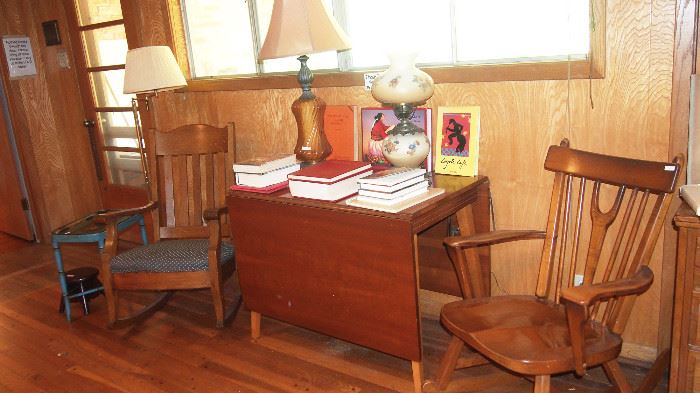 Nice Mid C. Drop leaf Table and Maple Rocking Chair