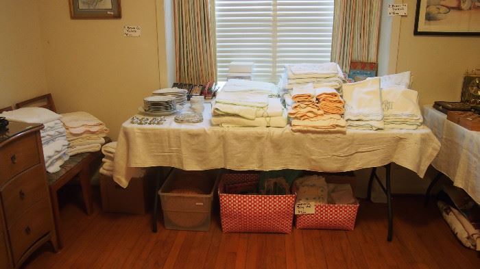 Entire Table of Pretty China and E. Braun and Company Towels