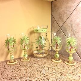 Hand painted glassware with palms