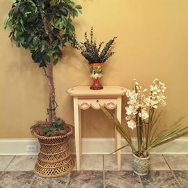 Small painted table and silk greenery