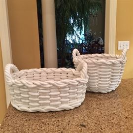 Oversized white, ceramic baskets
