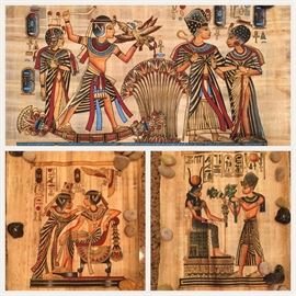 Handpainted, gilt Egyptian art on papyrus